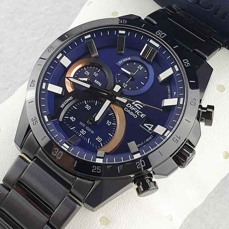 Casio Edifice EFR-571DC-2AVUDF Dark Blue Dial Gold Inner Dial Black IP Stainless Steel Analog Chronograph Men's Watch
