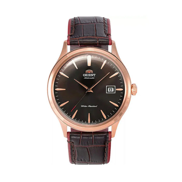 Orient Bambino Automatic Men’s Dress Watch FAC08001T0 Brown Dial Rose Gold Leather Strap 42mm