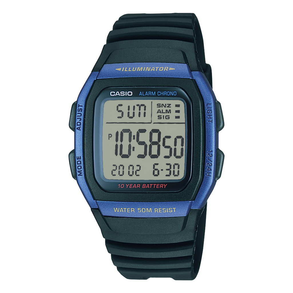 Casio W-96H-2AV Digital Men’s Watch | 10-Year Battery | 50M Water Resistant | Dual Time | LED Light | Black Resin Strap