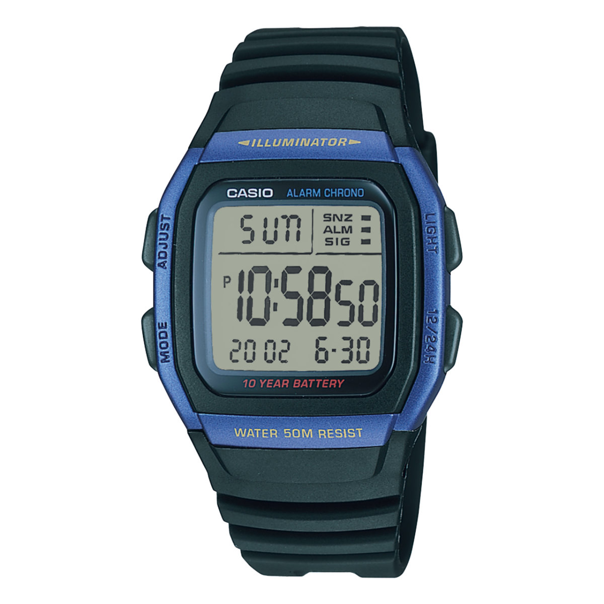 Casio W-96H-2AV Digital Men’s Watch | 10-Year Battery | 50M Water Resistant | Dual Time | LED Light | Black Resin Strap
