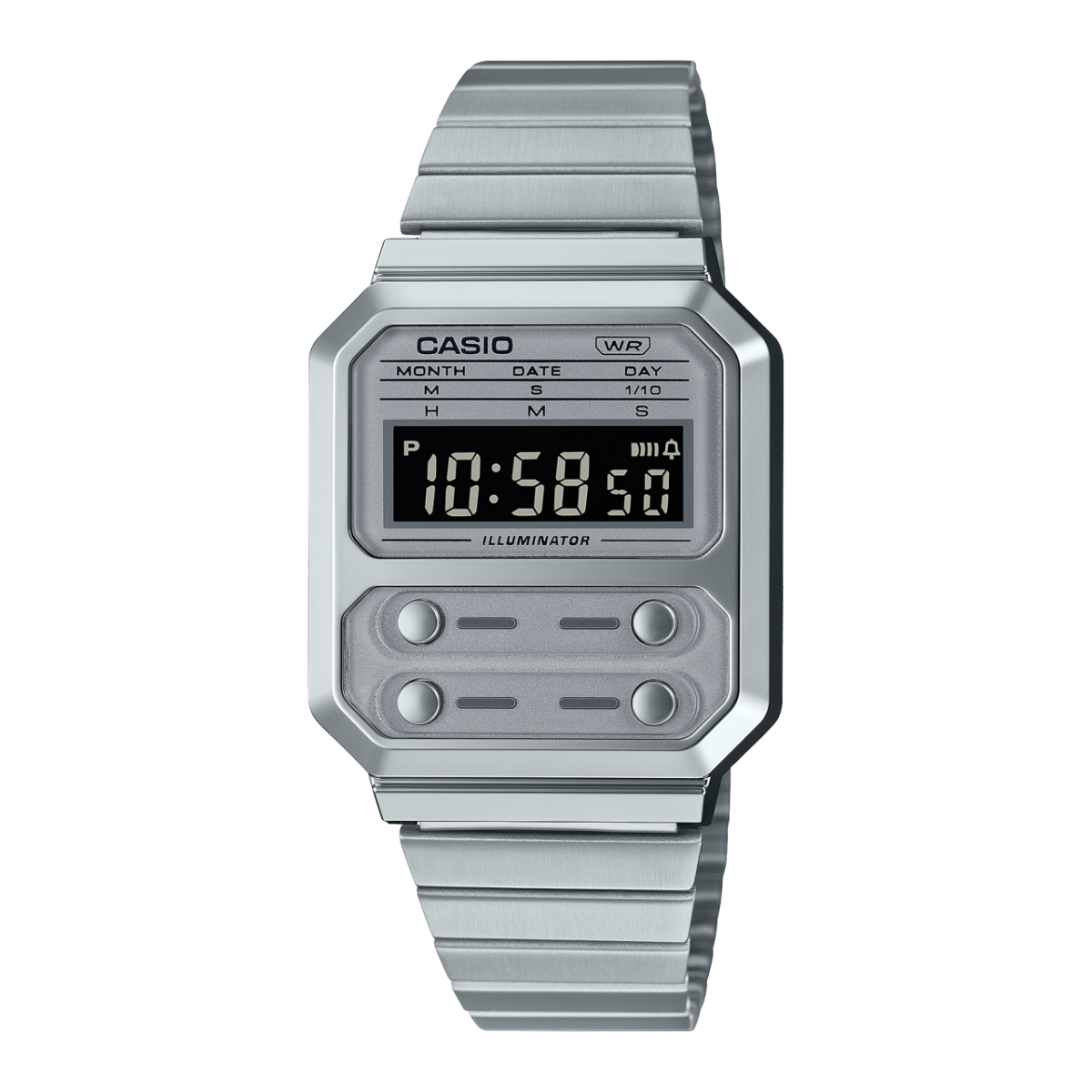 Casio Vintage A100WE-7B Digital Watch | Silver Stainless Steel Bracelet | Unisex
