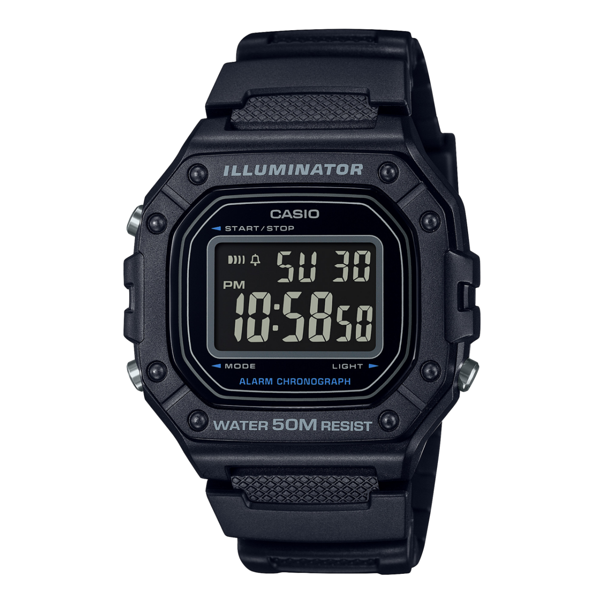 Casio W-218H-1BV Digital Men’s Watch | 50M Water Resistant | LED Illuminator | Stopwatch | Black Resin Strap