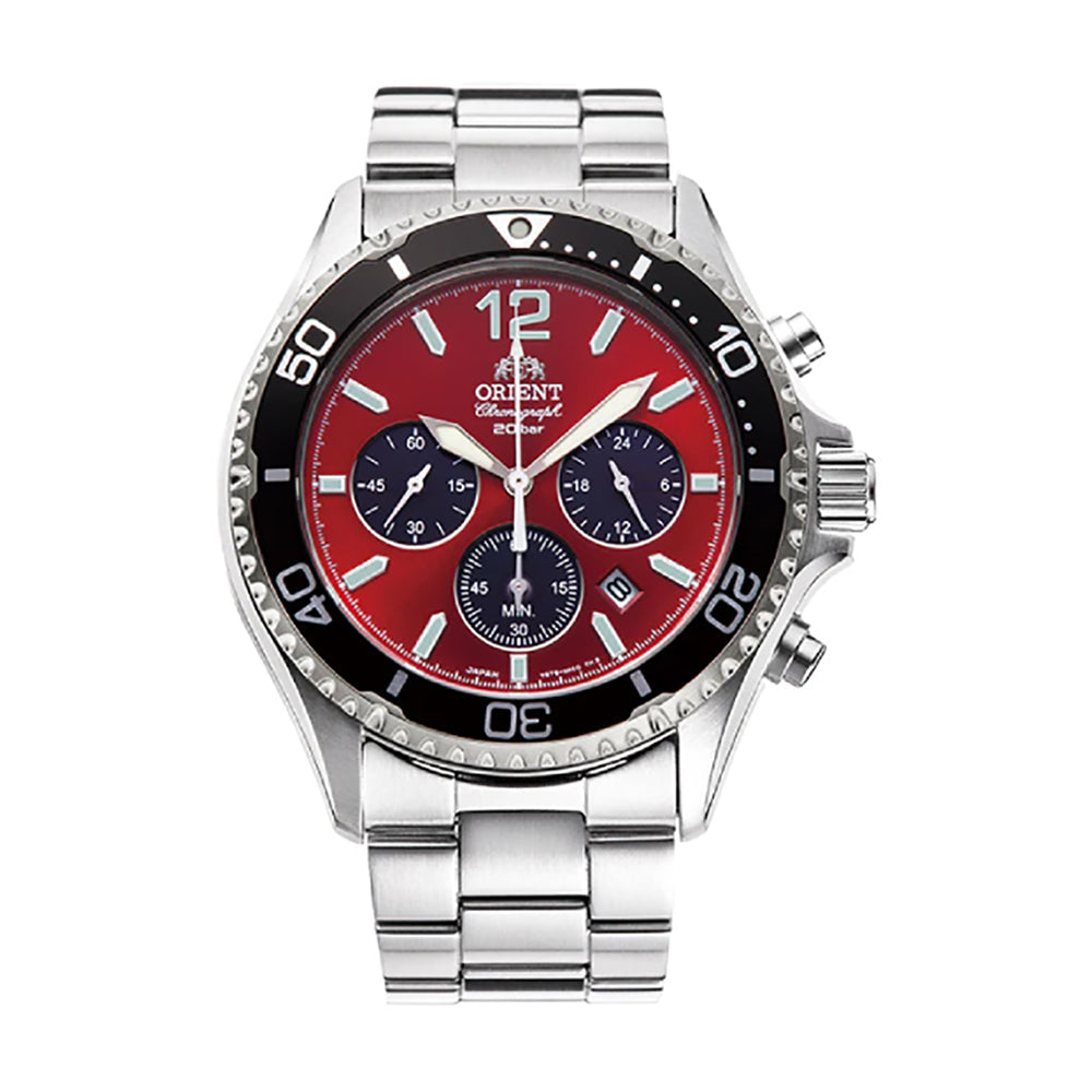 Orient Sports Mako Solar Chronograph RA-TX0207R10B Men’s Watch – Red Dial Stainless Steel