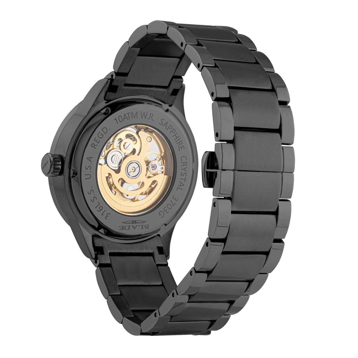 BLADE Sempre SS Noir 3703G2NNN Men’s Automatic Watch – Black Skeleton Dial, Black Stainless Steel Case & Bracelet
