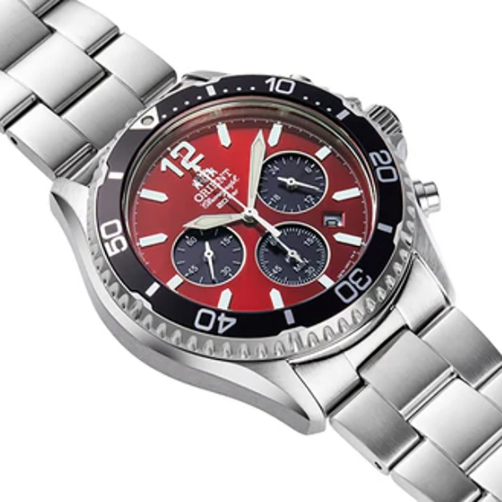 Orient Sports Mako Solar Chronograph RA-TX0207R10B Men’s Watch – Red Dial Stainless Steel