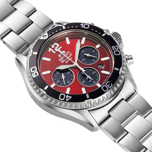 Orient Sports Mako Solar Chronograph RA-TX0207R10B Men’s Watch – Red Dial Stainless Steel