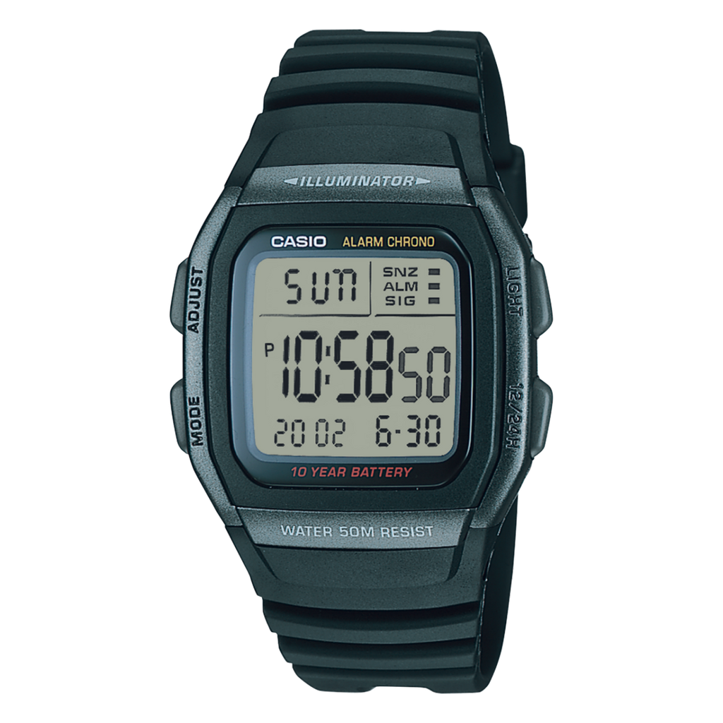 Casio W-96H-2AV Digital Men’s Watch | 10-Year Battery | 50M Water Resistant | Dual Time | LED Light | Black Resin Strap
