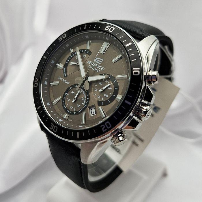 Casio Edifice EFR-552L-5AVUDF Light Brown Dial Black Genuine Leather Strap Analog Chronograph Men's Watch