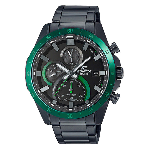 Casio Edifice EFR-571DC-1AVUDF Black Dial Green Bezel Black Stainless Steel Analog Chronograph Men's Watch