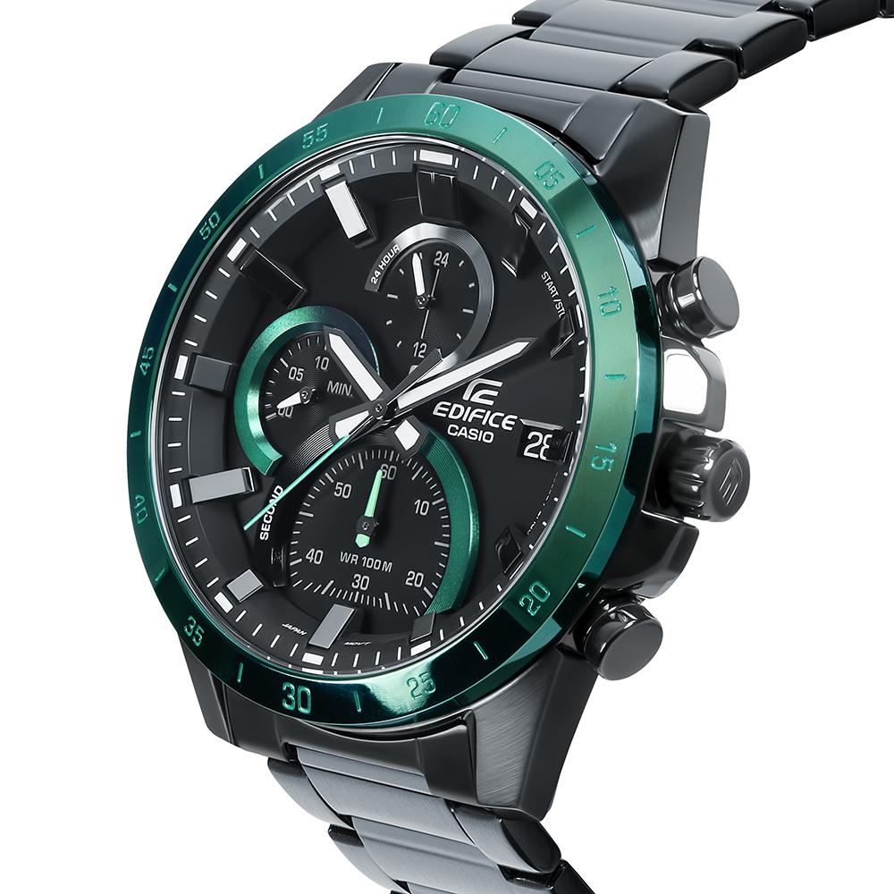 Casio Edifice EFR-571DC-1AVUDF Black Dial Green Bezel Black Stainless Steel Analog Chronograph Men's Watch