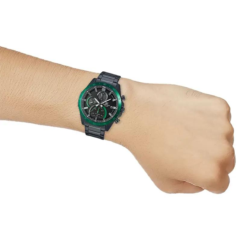 Casio Edifice EFR-571DC-1AVUDF Black Dial Green Bezel Black Stainless Steel Analog Chronograph Men's Watch