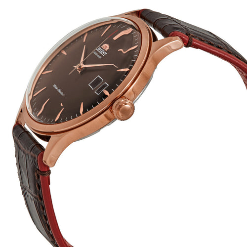 Orient Bambino Automatic Men’s Dress Watch FAC08001T0 Brown Dial Rose Gold Leather Strap 42mm