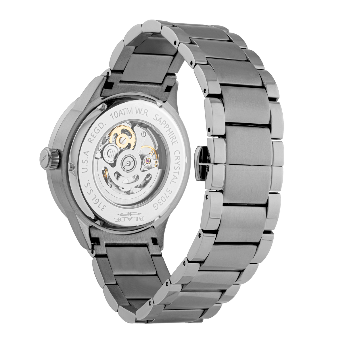 BLADE Sempre SS Gun 3703G2AGA Men’s Automatic Watch – Grey Skeleton Dial, Gunmetal Stainless Steel Case & Bracelet