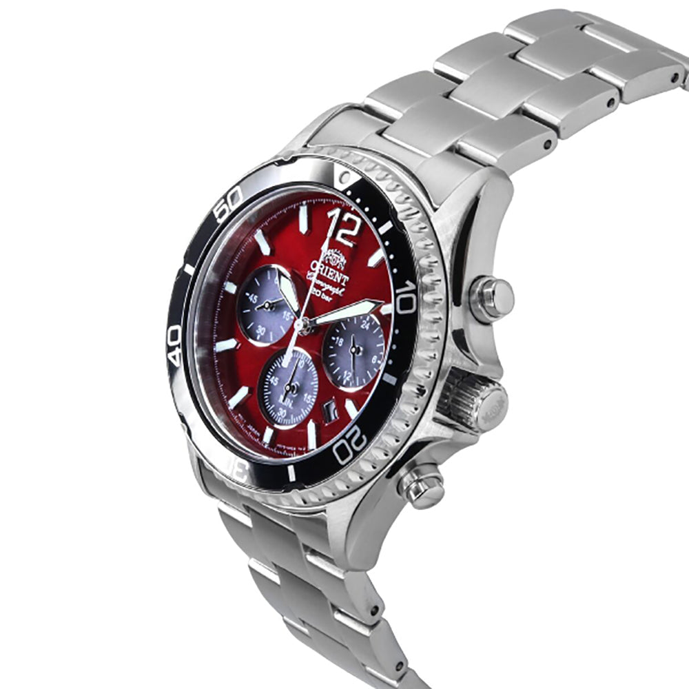 Orient Sports Mako Solar Chronograph RA-TX0207R10B Men’s Watch – Red Dial Stainless Steel