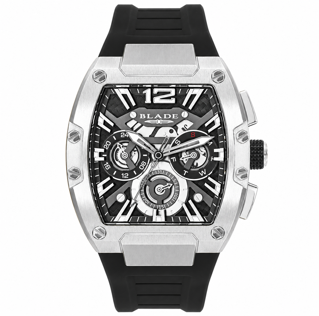 BLADE Magnifique Black 3652G5SNN Men’s Multifunction Watch – Black Dial, Silver Stainless Steel Case & Silicone Strap