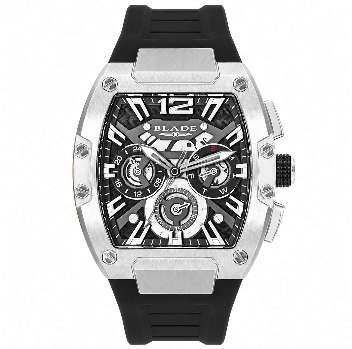 BLADE Magnifique Black 3652G5SNN Men’s Multifunction Watch – Black Dial, Silver Stainless Steel Case & Silicone Strap