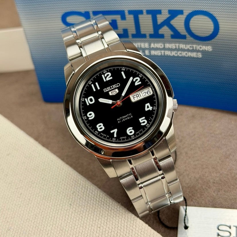 Seiko 5 Automatic Men’s Watch SNKK35J1 | 21 Jewels | Black Dial | Stainless Steel Bracelet