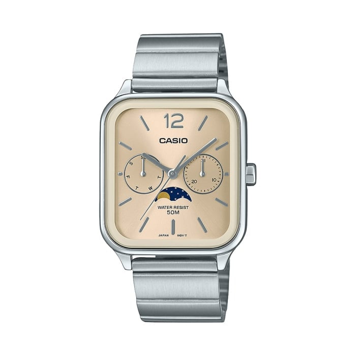 Casio MTP-M305D-9AVDF Men’s Analog Moon Phase Stainless Steel Watch – Champagne Dial