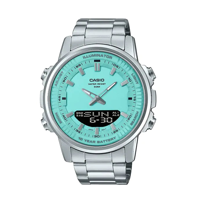 Casio AMW-880D Men’s Analog-Digital Stainless Steel Watch | 50M Water Resistant | 10-Year Battery