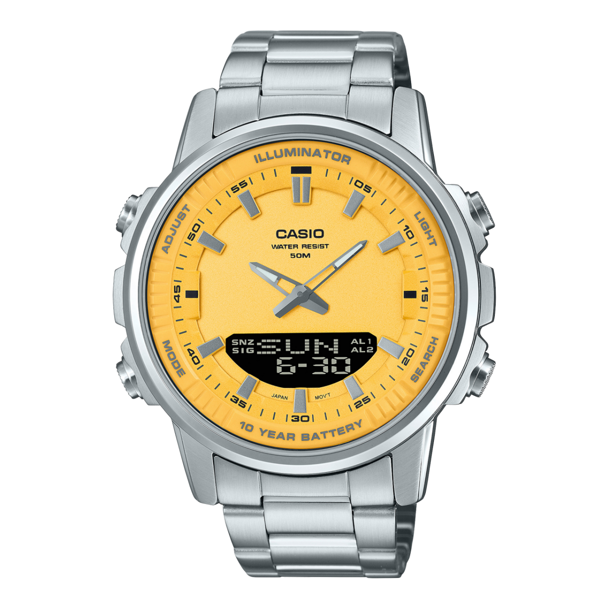 Casio AMW-880D Men’s Analog-Digital Stainless Steel Watch | 50M Water Resistant | 10-Year Battery