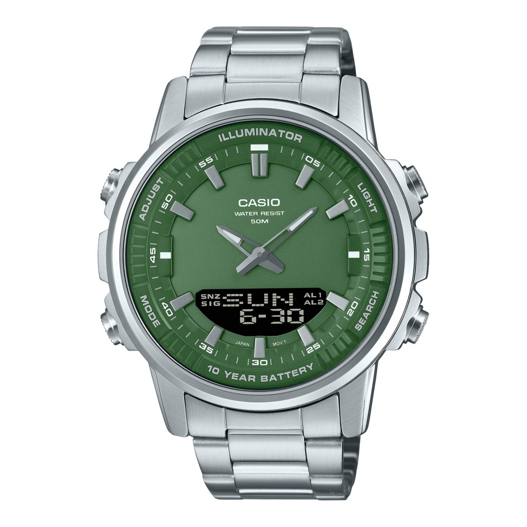 Casio AMW-880D Men’s Analog-Digital Stainless Steel Watch | 50M Water Resistant | 10-Year Battery