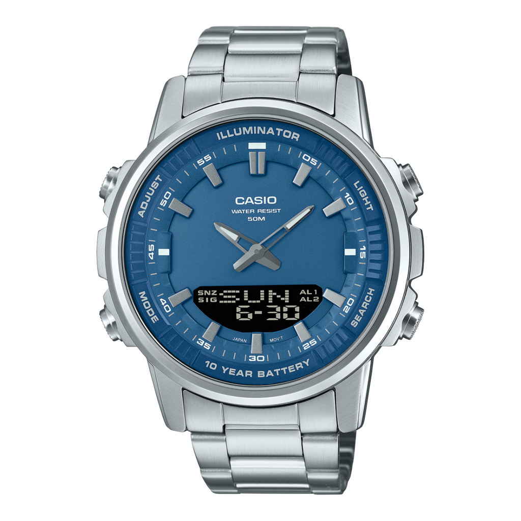 Casio AMW-880D Men’s Analog-Digital Stainless Steel Watch | 50M Water Resistant | 10-Year Battery
