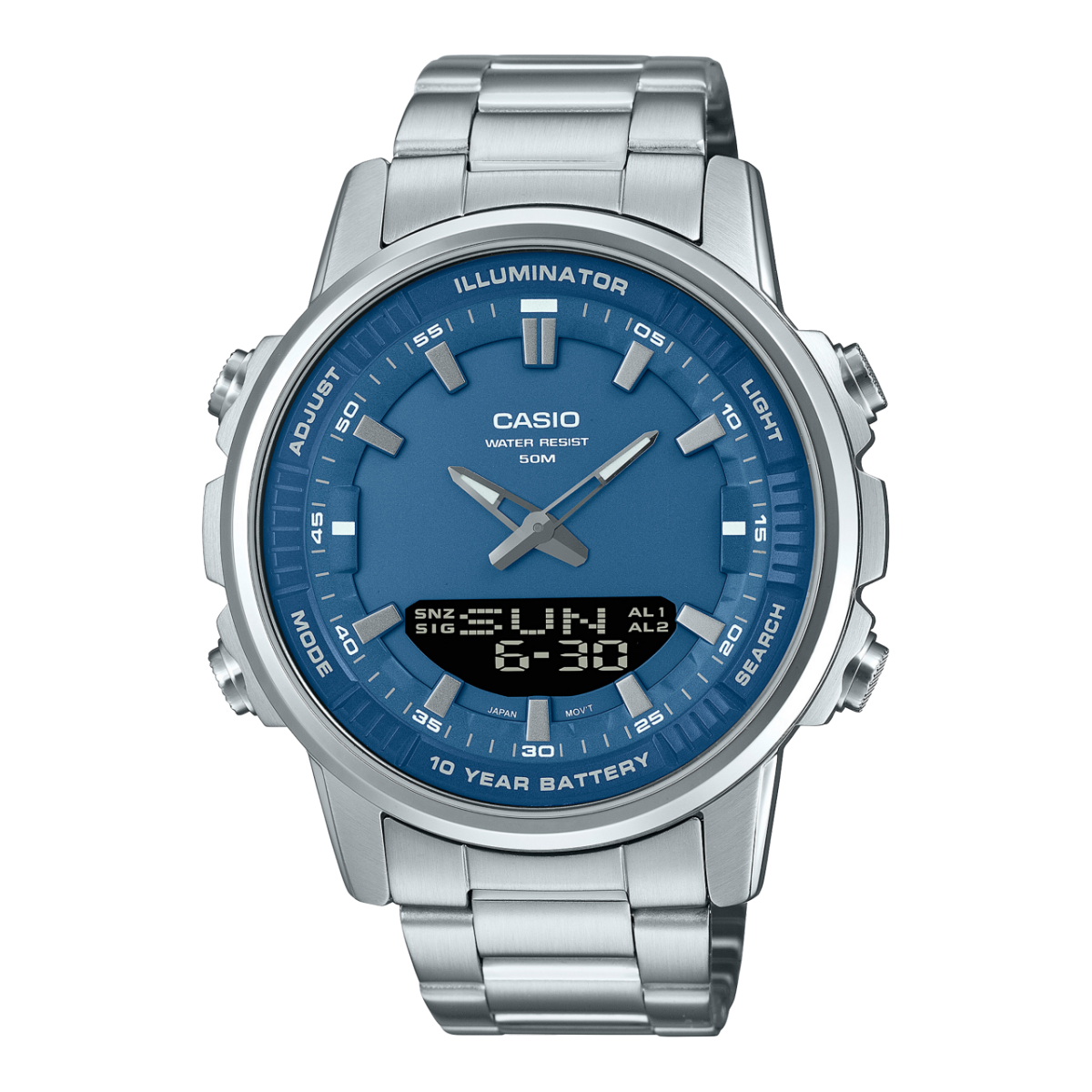 Casio AMW-880D Men’s Analog-Digital Stainless Steel Watch | 50M Water Resistant | 10-Year Battery