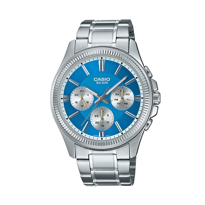 Casio MTP-1375D-2A2VDF Men’s Multifunction Stainless Steel Watch – Blue Dial | 50M Water Resistant