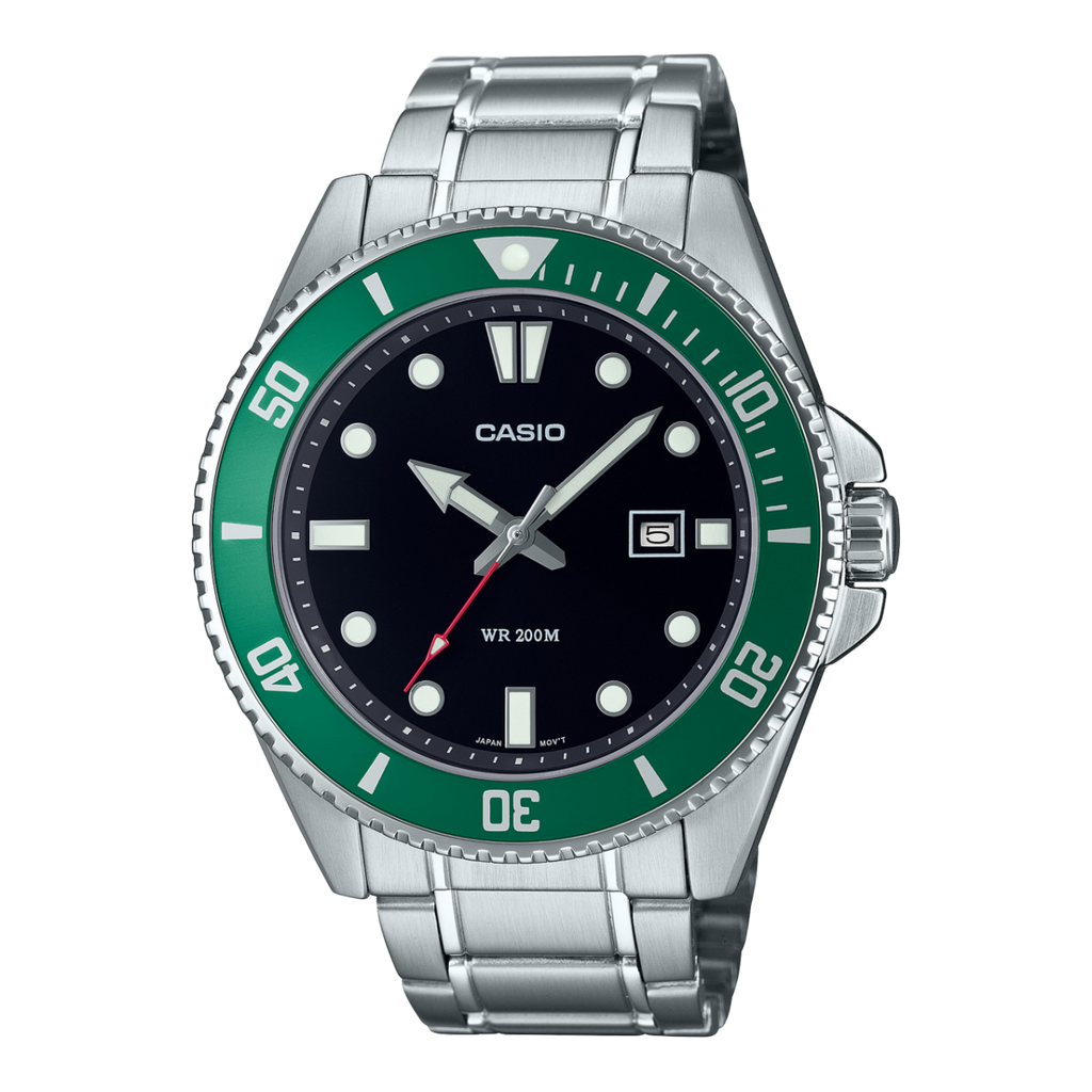 Casio MDV-107D-1A2V Duro Men’s Analog Dive Watch | Black Dial | Blue Bezel | Stainless Steel | 200M Water Resistant