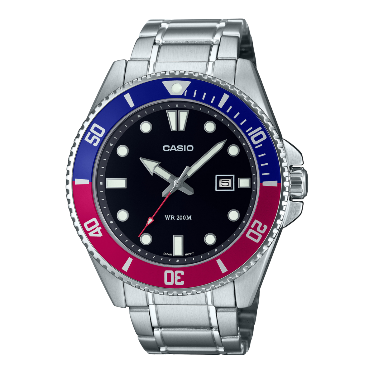 Casio MDV-107D-1A2V Duro Men’s Analog Dive Watch | Black Dial | Blue Bezel | Stainless Steel | 200M Water Resistant