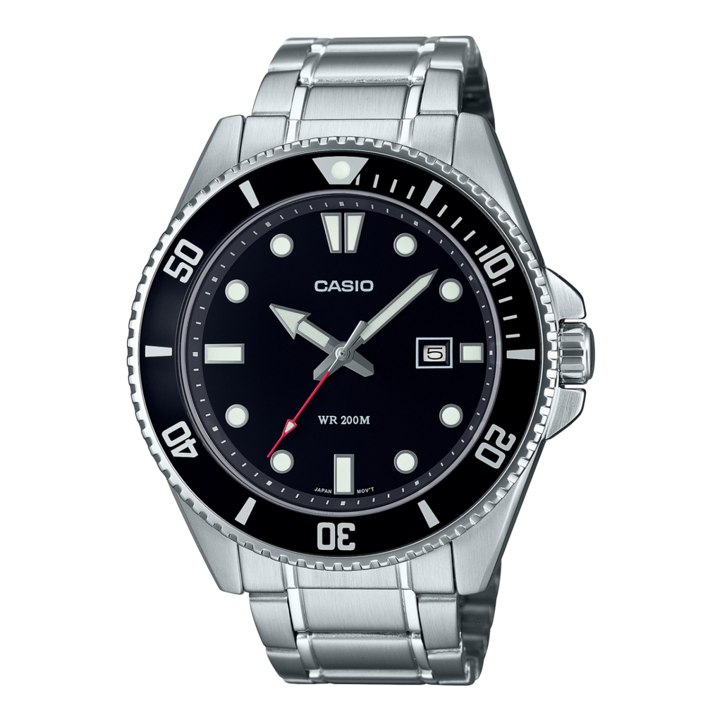 Casio MDV-107D-1A2V Duro Men’s Analog Dive Watch | Black Dial | Blue Bezel | Stainless Steel | 200M Water Resistant