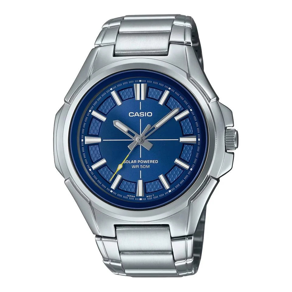 Casio MTP-RS100D-2AV Standard Collection Men’s Solar Analog Watch | Blue Dial | Stainless Steel | 50M Water Resistant