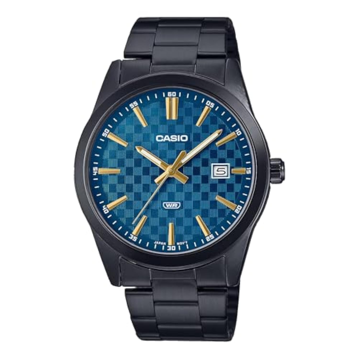 Casio MTP-VD03B-2AUDF Standard Collection Men’s Analog Watch | Blue Dial | Black Ion-Plated Stainless Steel | Date Display