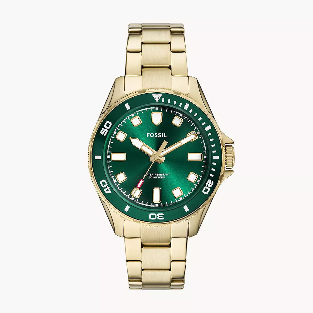 Fossil Dalton Three-Hand BQ2884 Men’s Analog Watch | Green Sunray Dial | Gold-Tone Stainless Steel | 50M Water Resistant