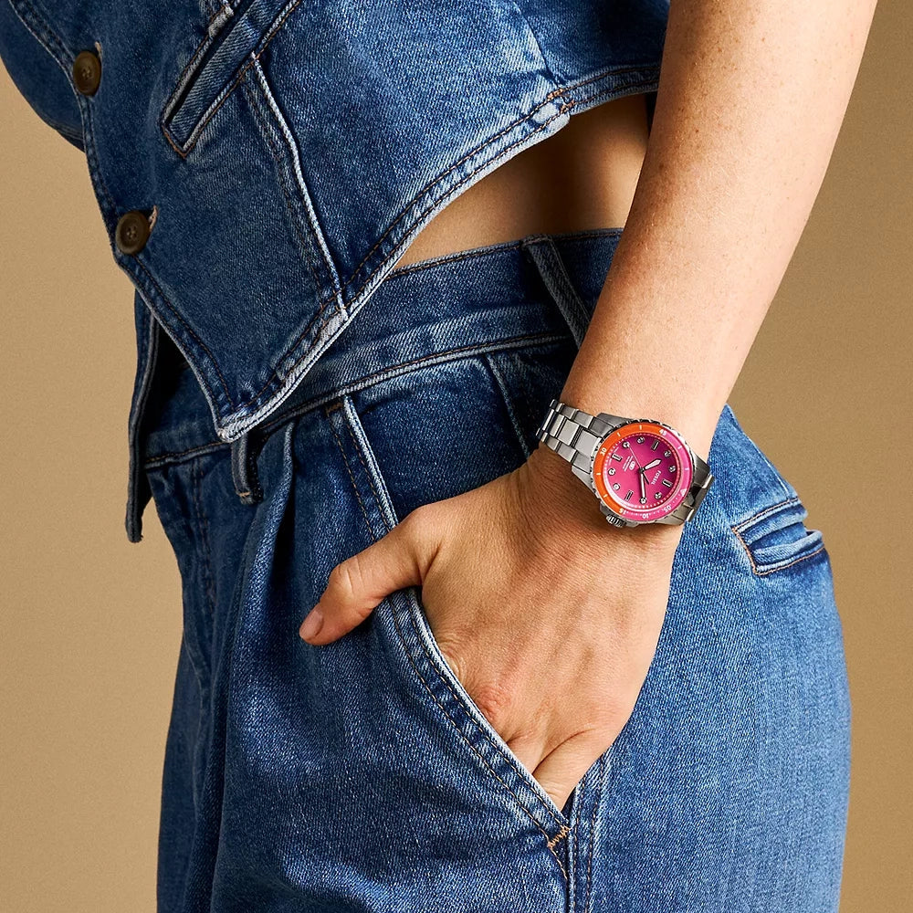 Fossil Blue ES5351 Women’s Silver Stainless Steel Watch with Pink Dial | 100M Water Resistant