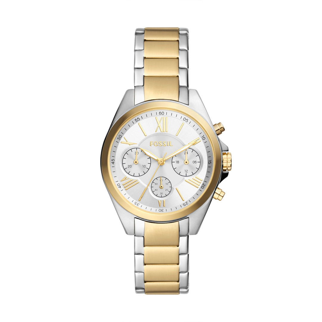 Fossil Modern Courier BQ3849 Women’s Two-Tone Stainless Steel Chronograph Watch | Silver Dial