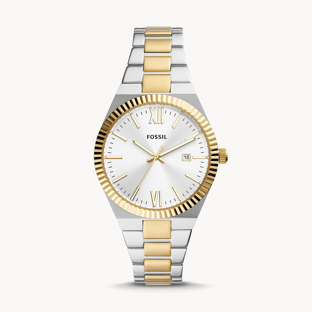 Fossil Scarlette ES5259 Women’s Two-Tone Stainless Steel Watch with Silver Dial & Date Display