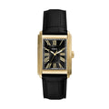Fossil Carraway FS6091 Men’s Black Leather Strap Rectangular Analog Watch – Gold Tone Case