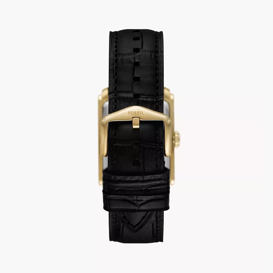 Fossil Carraway FS6091 Men’s Black Leather Strap Rectangular Analog Watch – Gold Tone Case
