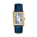 Fossil Carraway FS6076 Men’s Gold Tone Rectangular Watch with Blue Leather Strap