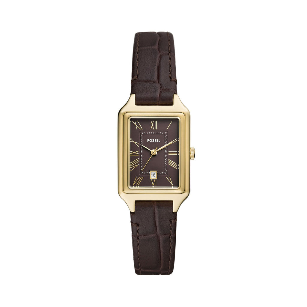 Fossil Raquel ES5365 Women’s Rectangular Three-Hand Date Leather Watch