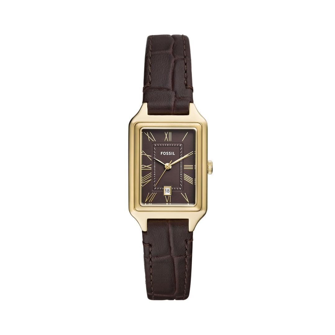 Fossil Raquel ES5365 Women’s Rectangular Three-Hand Date Leather Watch
