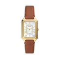 Fossil Raquel ES5307 Women’s Gold Tone Rectangular Watch with Brown LiteHide™️ Leather Strap