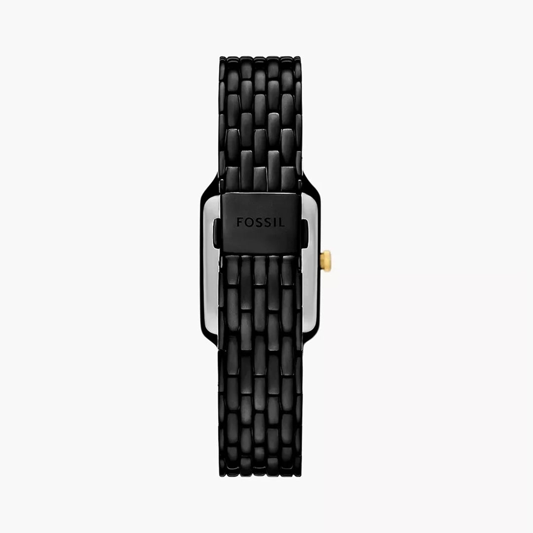 Fossil Raquel ES5385 Women’s Black Stainless Steel Rectangular Watch with Gold Accents