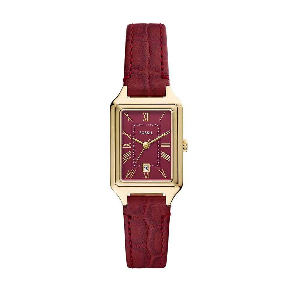 Fossil Raquel ES5365 Women’s Rectangular Three-Hand Date Leather Watch