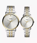 Fossil BQ2467SET Couple Stainless Steel Analog Watch Set for Men & Women | Two-Tone Silver Gold