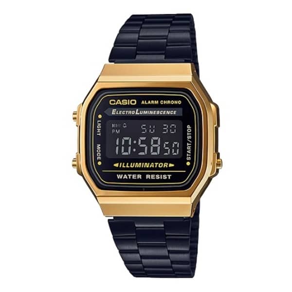 Casio Vintage A168WEGB-1B Digital Watch | Black Ion-Plated Band & Gold-Tone Case