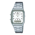 Casio Vintage AQ-230A-7B Analog-Digital Watch | Silver Dial Stainless Steel Unisex Watch