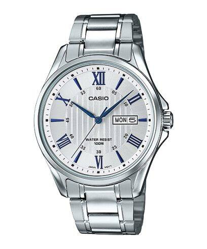 Casio MTP-1384D-7A2V Men’s Analog Watch | Silver Dial Stainless Steel Day-Date Watch