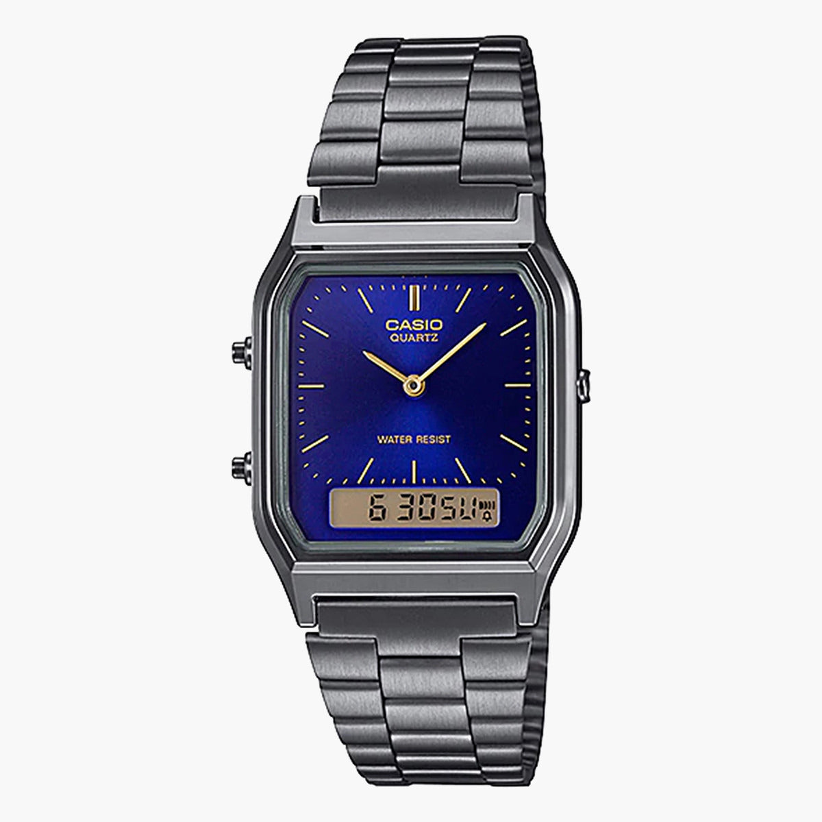 Casio Vintage AQ-230GG-2ADF Analog-Digital Watch | Gunmetal Stainless Steel Blue Dial Unisex Watch